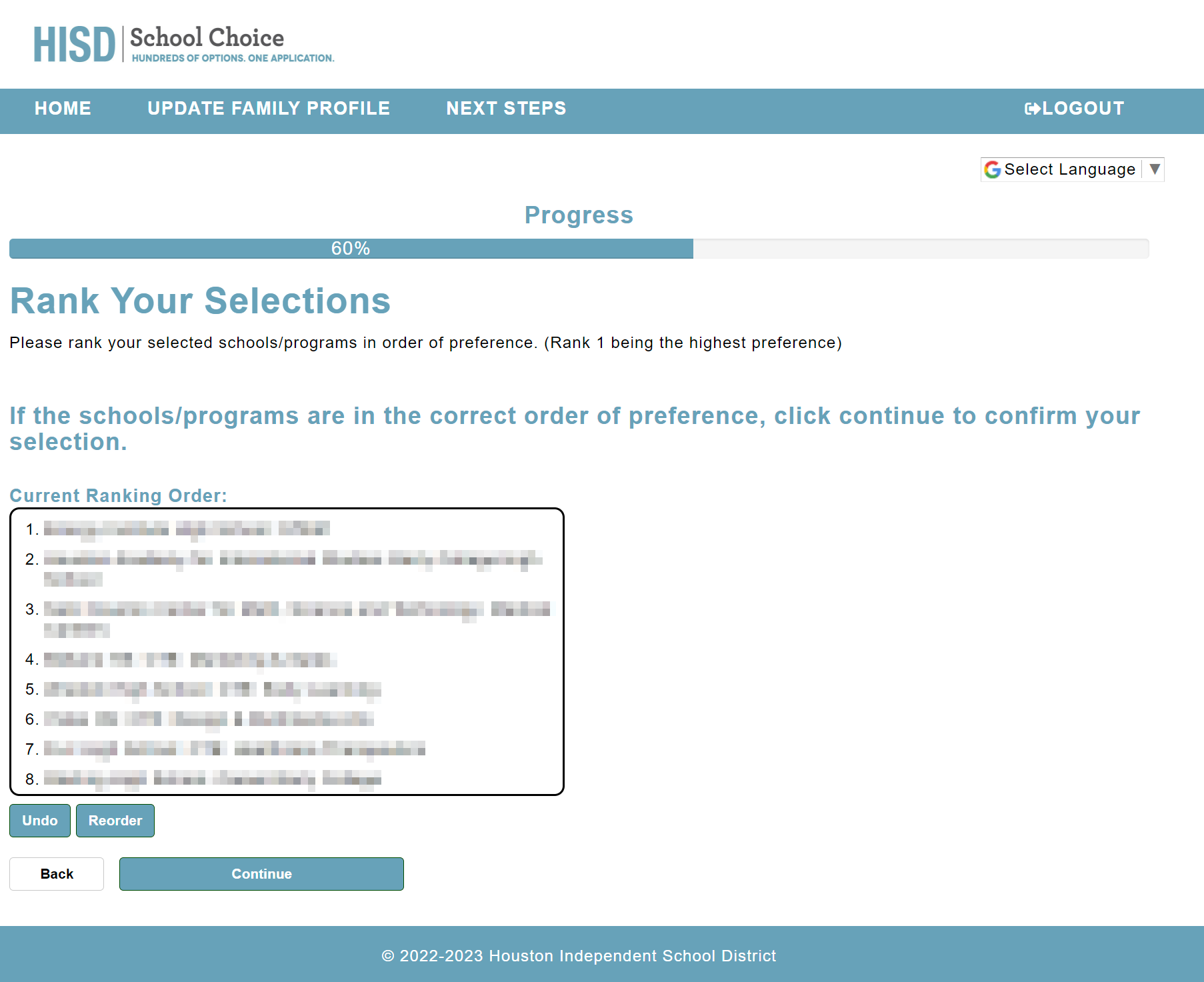 Confirm your preference rankings before continuing. (8/12)