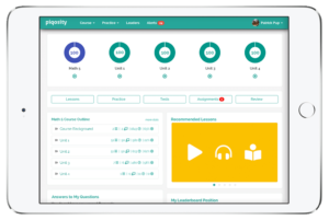 Piqosity 5th grade math dashboard on iPad