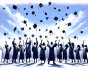 Students, freshly graduated from high school in Texas, throwing their caps into the air with joy